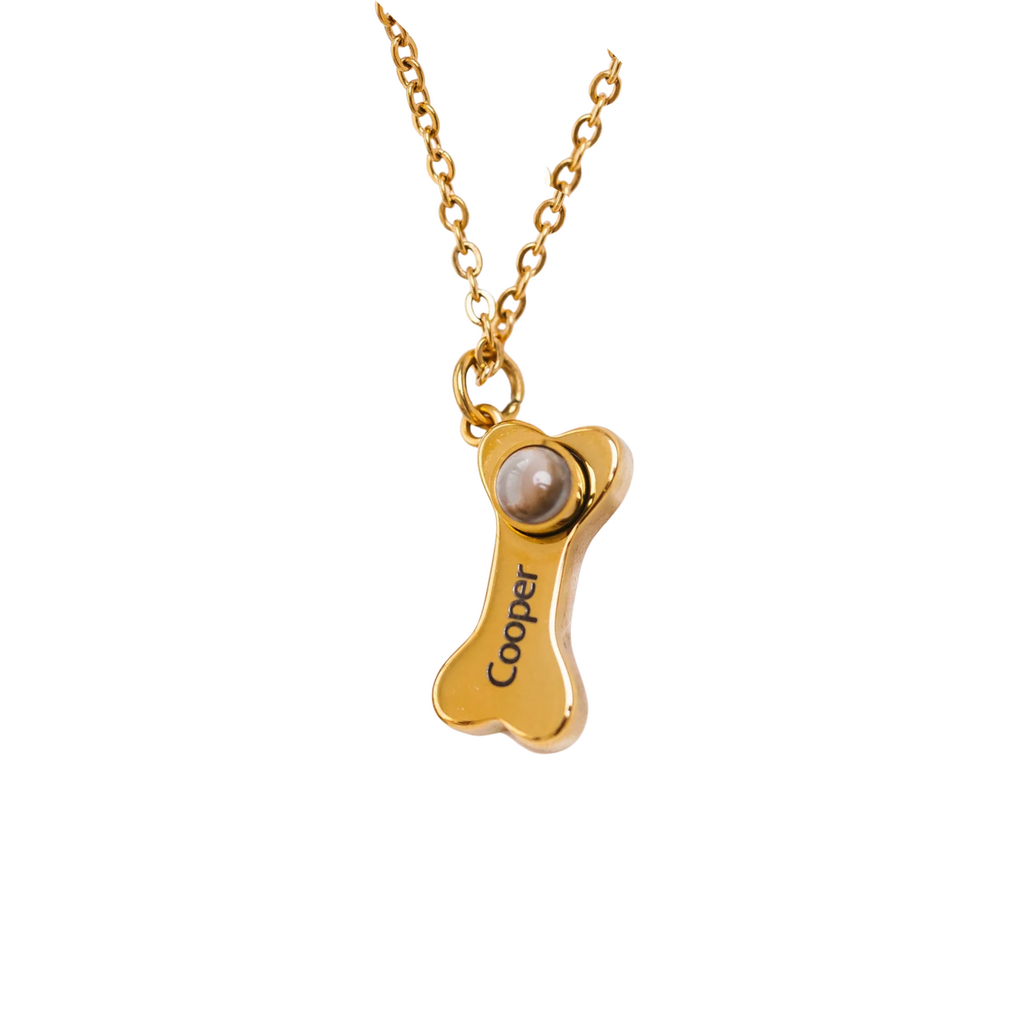 Personalized Dog Bone Necklace With Photo Projection and Engraved Name
