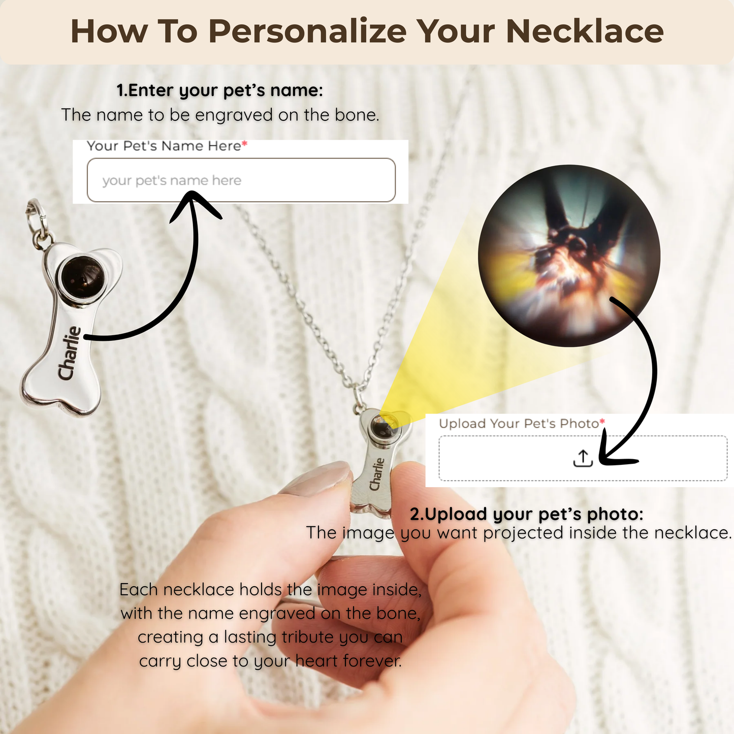 Personalized Necklace With Photo Projection & Engraved Name