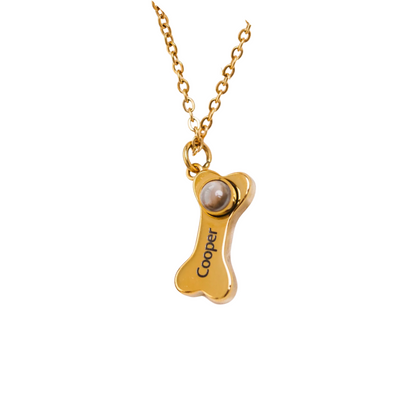 Personalized Dog Bone Necklace With Photo Projection and Engraved Name